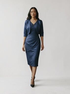 Jessica Howard Navy Blue Midi Dress with Bolero Jacket